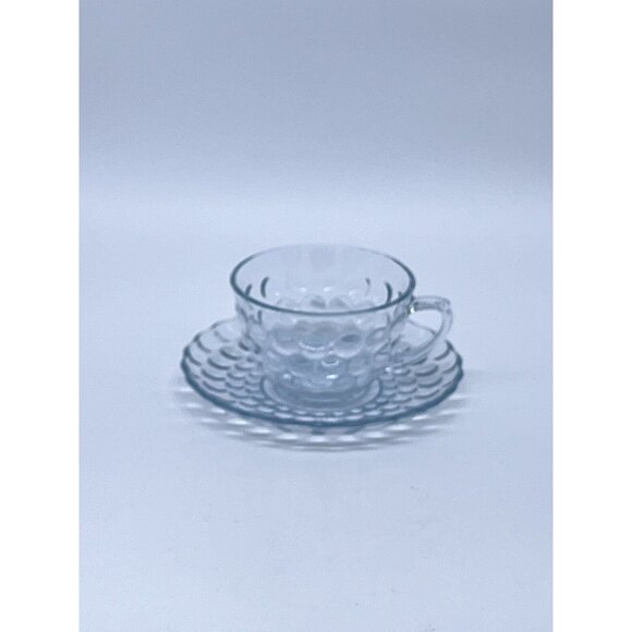 ANCHOR HOCKING Sapphire BLUE BUBBLE CUP & SAUCER SET - Picture 5 of 7